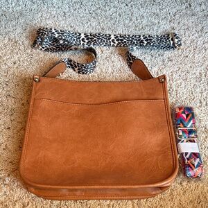 NWOT -Brown Leather Women's Bag with Patterned Straps with additional strap